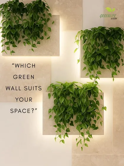Which green wall suits your space? This design uses backlighting to highlight the elegant drape of hanging plants, turning them into illuminated works of art.