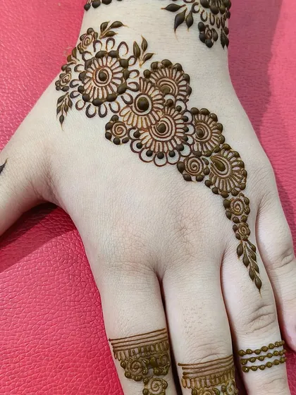 A delicate floral vine design on the back of the hand. This is a copy of a popular Pinterest design, which we are happy to recreate for our clients.