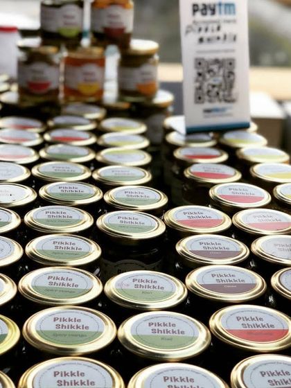 Close up of our pickle jars, showing the simple, clean labels we started with.