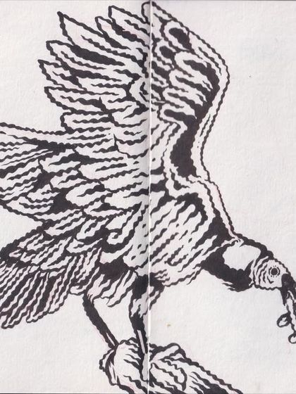 A powerful ink drawing of an eagle, filling the entire sketchbook spread. This was an exercise in capturing texture and form with only black ink.