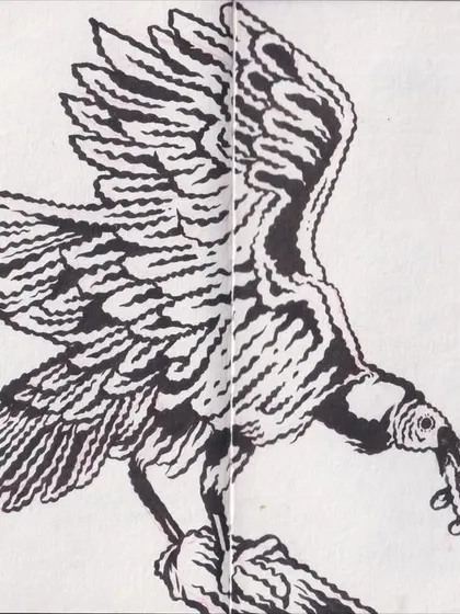 A powerful ink drawing of an eagle, filling the entire sketchbook spread. This was an exercise in capturing texture and form with only black ink.