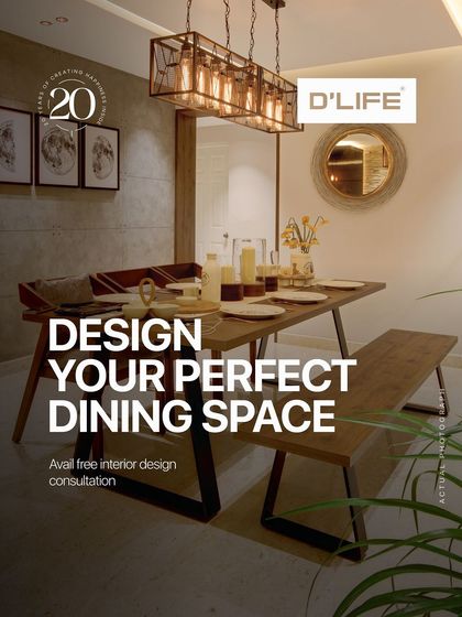 Design your perfect dining space with a free interior design consultation. This image showcases a rustic-modern dining set with bench seating.