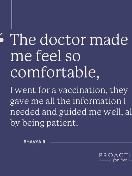 A testimonial from a happy client: "The doctor made me feel so comfortable... they gave me all the information I needed and guided me well."