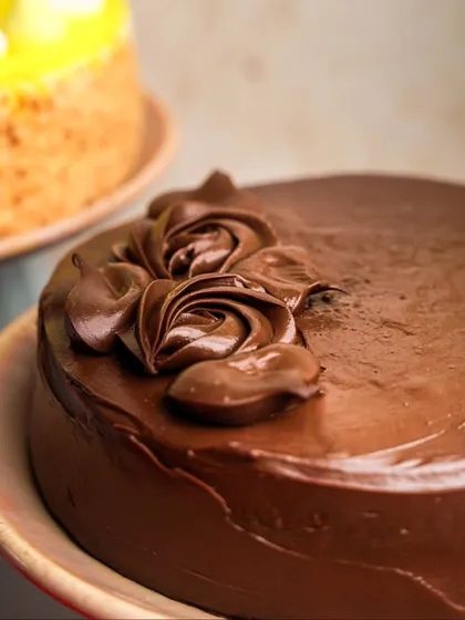 A rich chocolate cake with delicate frosting roses, shot for a dessert brand. Capturing desserts can be challenging due to melting, but the sweet results are always worth it.