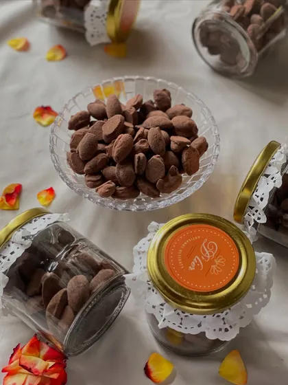 A beautiful spread of our Father's Day treats, including jars of slow-roasted choco almonds, ready for gifting.