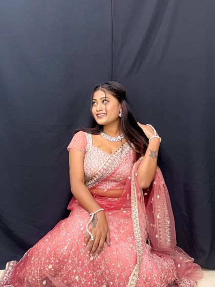 Slaying! This client looks absolutely stunning in a pink sequined lehenga and diamond jewellery set, all rented from our collection.