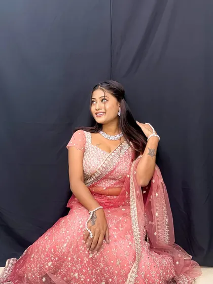 Slaying! This client looks absolutely stunning in a pink sequined lehenga and diamond jewellery set, all rented from our collection.