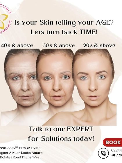 This image illustrates the progression of aging from the 20s to the 40s and beyond. I offer tailored solutions for every stage, helping you turn back the clock and restore your skin's firmness and glow.