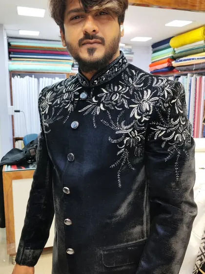 A gallery of our Jodhpuri and Indo-Western designs, showing the variety of fabrics, embroidery styles, and custom fits available for your special occasion.