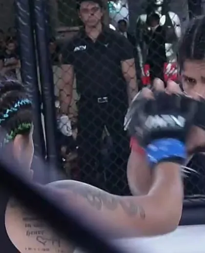 Priya Sharma, one of our female warriors, lands a punch during her victorious fight at MFN 10. She showcased outstanding technical skill against a larger opponent.