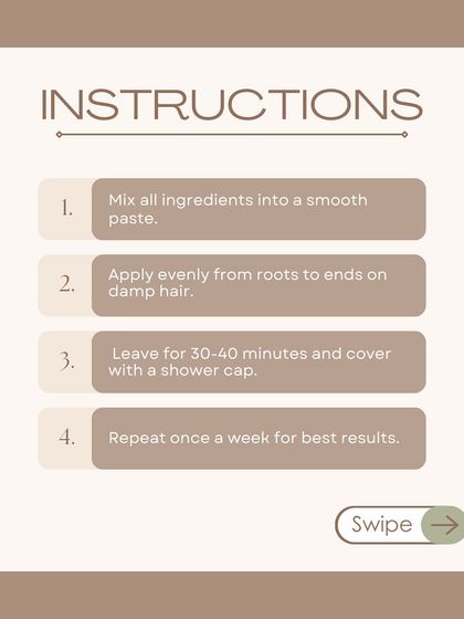 Here are the instructions: mix all ingredients into a smooth paste, apply from roots to ends, leave for 30-40 minutes, and repeat once a week for the best results.