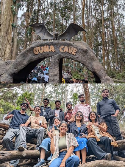 Exploring the famous Guna Caves is always a highlight. This collage shows the entrance to the cave and our happy group of adventurers.