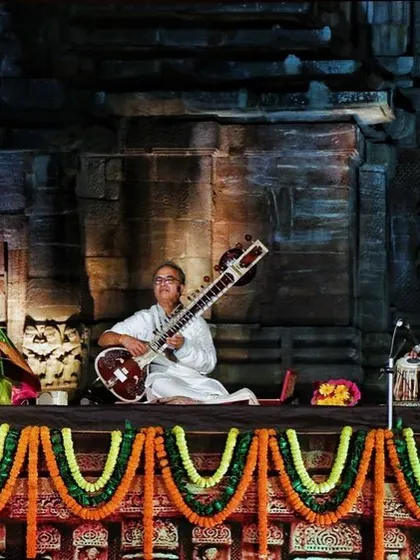 A full stage view of our performance at the Rajarani Music Festival, with Pandit Ramkumar Mishra on tabla.