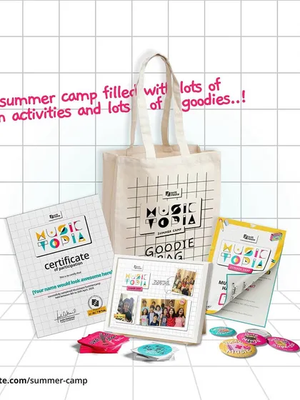 Every camper goes home with a Musictopia goodie bag! It includes a certificate, badges, photos, and other fun surprises to remember their time with us.