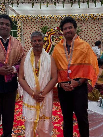 Our Principal Architect with the client at the Vrindavana Kalyana Mantapa inauguration. Building strong relationships with our clients is as important as building the structures themselves.