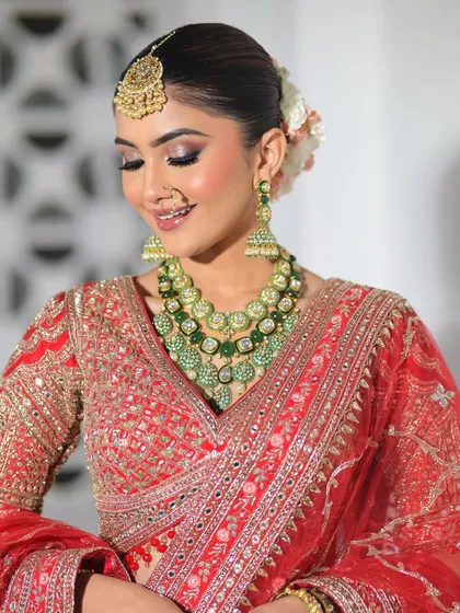 A candid, happy moment. The bride's joyful expression is complemented by a makeup look that is fresh, radiant, and designed to last through all the smiles.