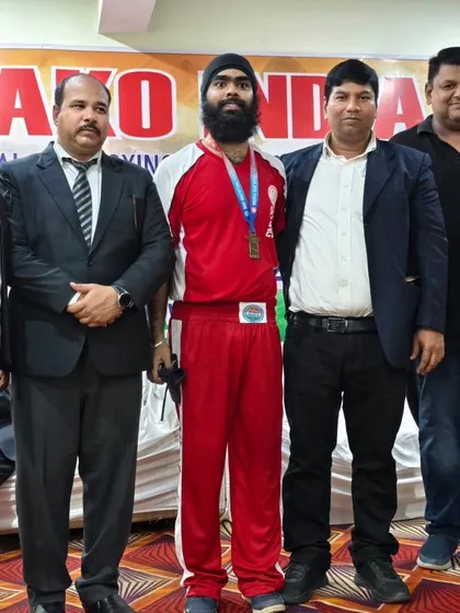A proud moment for another one of my fighters, receiving his medal at the WAKO India championships.