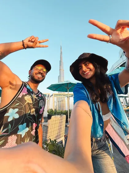 A fun selfie with Shameless Mani in Dubai, with the Burj Khalifa in the background. Travel is a huge part of my life and a big source of inspiration.