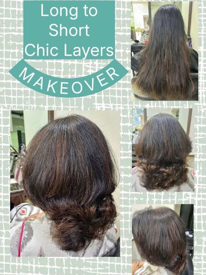 A "long to short" makeover resulting in a chic layered style. This cut adds significant volume and shape, creating a bouncy and youthful look.