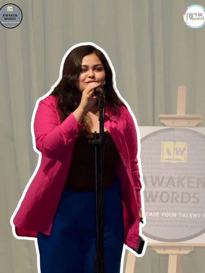 A singer hitting a high note during her performance.