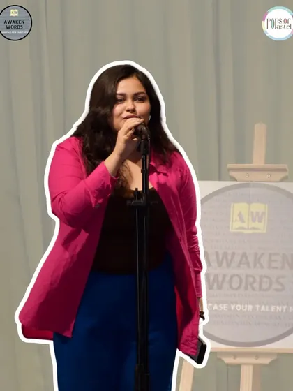 A singer hitting a high note during her performance.