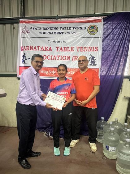 Rashi V Rao receives her maiden Under 15 Girls Singles title at the Karnataka state ranking tournament. A proud moment for her.