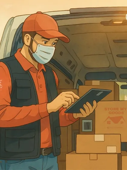 My team uses technology to ensure everything is organized. Here's one of my buddies checking the inventory, making sure every box is accounted for.