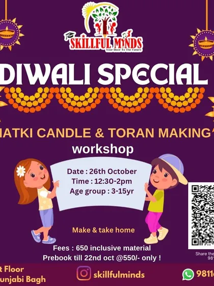 This Diwali, we get creative with our Matki Candle & Toran Making workshop. This poster invites kids to craft their own beautiful decorations to light up their homes for the festival.