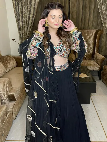 A gorgeous bridesmaid radiating elegance. I created a soft, luminous look to complement her intricately embroidered lehenga.