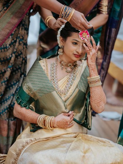 A beautiful moment of a ritual, her makeup holding perfectly and looking elegant.