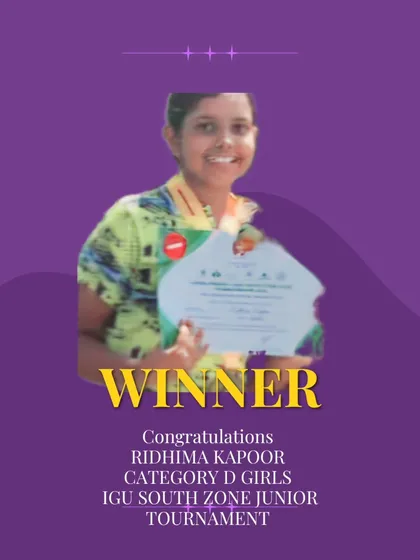Hearty congratulations to our student, Ridhima Kapoor, for her victory in the IGU South Zone Junior Tournament. Her success is a testament to her hard work and the effectiveness of our competitive training program.