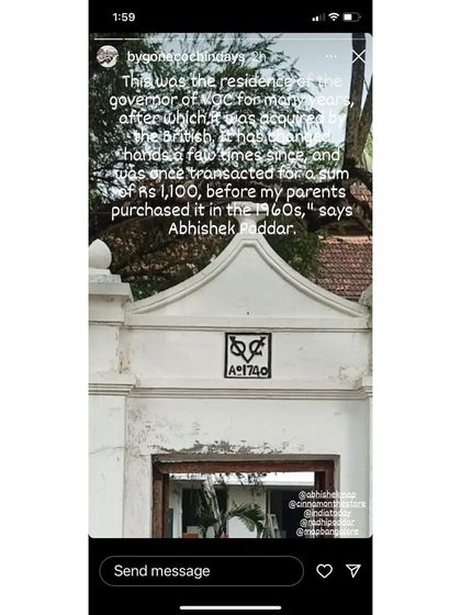 A social media story recounting the history of the VOC 1740 building. It notes the property's origins as a residence for the Dutch governor and our role in its restoration, bringing it back to its former glory.