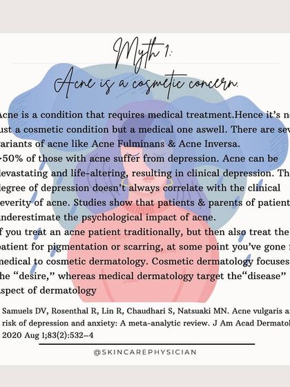 Myth: Acne is just a cosmetic issue. Fact: Acne is a medical condition that can have a significant psychological impact, often requiring both medical and cosmetic dermatology for complete management.