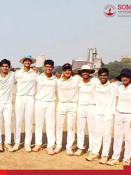 The S K Somaiya Vinay Mandir Junior College team after their dominant performance against Jhunjhunwala College in the MCA Cricket Tournament.
