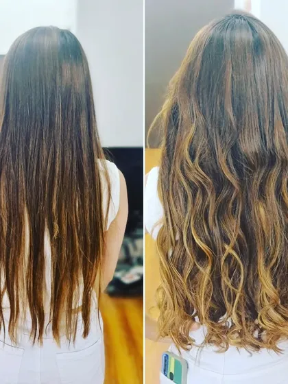 Here, we added volume and styled the hair into soft, beachy waves. The extensions blend seamlessly, creating a fuller look with natural movement and texture.