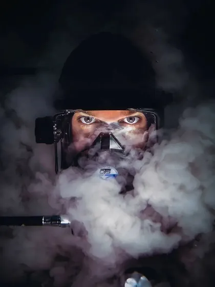 This dramatic shot captures the mission-ready look of a diver wearing the OTS Guardian FFM. It's a favorite among public safety and professional divers for its reliability and robust design.