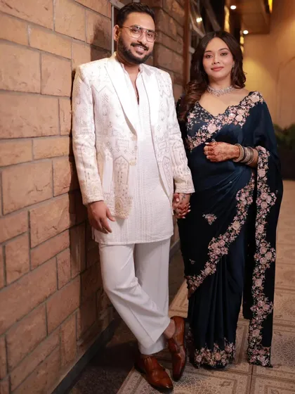 It was so special to drape a saree for Rachel on her engagement, especially since it was her first time wearing one. I made sure the drape was secure and elegant, allowing her to feel comfortable and confident next to her partner.