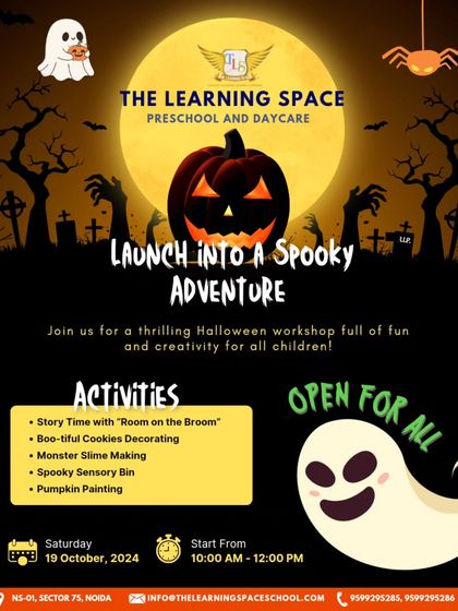 Launch into a spooky adventure with our Halloween workshop. This poster details all the creative and fun-filled activities open to all children, from cookie decorating to monster slime making.