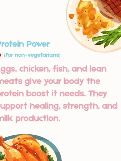 For non-vegetarian mothers, we recommend incorporating lean proteins to aid the healing process. Eggs, chicken, and fish provide a powerful protein boost that supports physical recovery, restores strength, and enhances breast milk production.