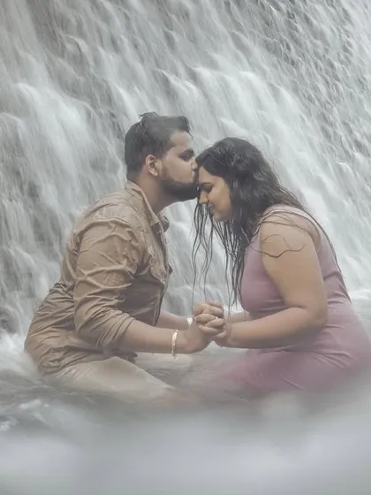 A tender moment shared amidst the power of a cascading waterfall. For adventurous couples, I find epic natural locations that provide a breathtaking setting for romantic engagement photography.
