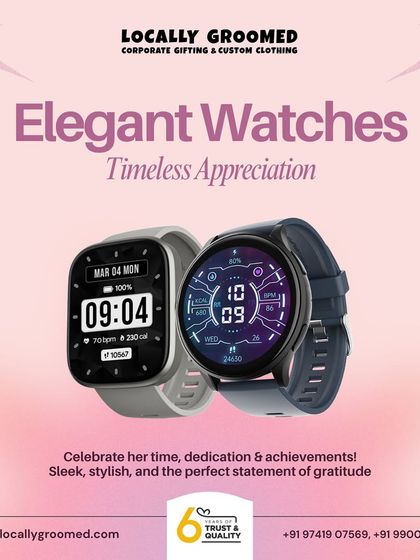 Elegant smartwatches are a timeless gift to show appreciation. We offer various styles that can be customized to celebrate your team's dedication and achievements.