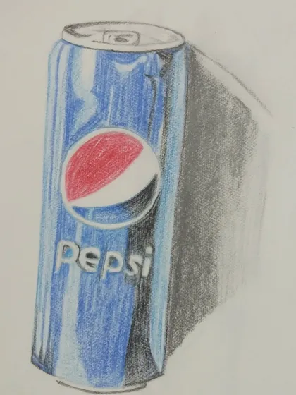A can of Pepsi drawn with color pencils, a great exercise in drawing metallic surfaces.
