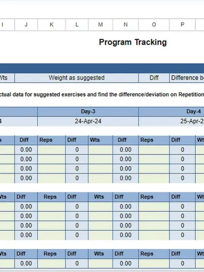 Another copy of the program tracking sheet, emphasizing the data-driven nature of my coaching.