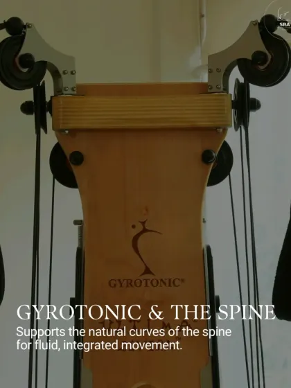 This close-up shows the upper pulley system of the Gyrotonic tower. It is designed to support the natural curves of the spine, allowing for fluid, integrated movement that strengthens and lengthens your muscles.