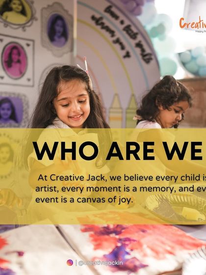 This image, with the text "WHO ARE WE?", shows young children happily painting, reflecting my belief that every child is an artist and every moment is a canvas for joy.