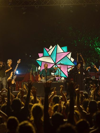 The Reggae Rajahs on stage at Goa Sunsplash, with the crowd fully engaged. This is the culmination of months of planning, seeing the community come together to celebrate roots and culture.