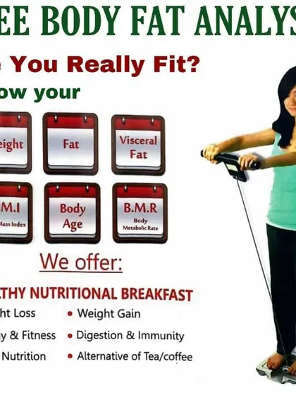 Are you really fit? I offer a free body fat analysis to help you understand your body composition, including your BMI, body age, and metabolic rate. This is the first step to a healthier you.