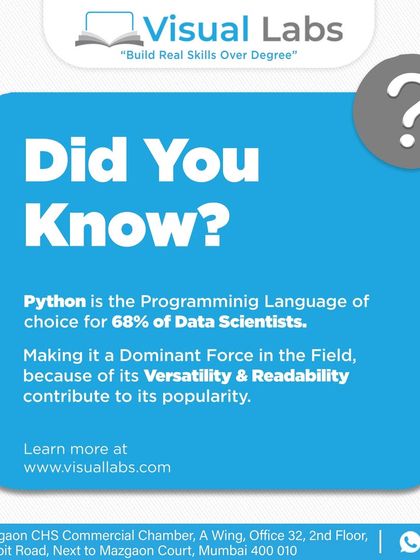 A key statistic: Python is the programming language of choice for 68% of Data Scientists due to its versatility and readability.