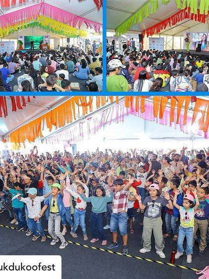 A packed house under one of the large tents I set up for Kukdukoo Fest. This demonstrates how I provide essential weather cover and create defined zones for stage shows and workshops, ensuring activities can run in any condition.