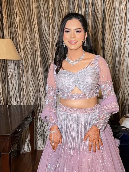 A final look at the complete ensemble. She looks confident and beautiful, ready to celebrate her engagement.